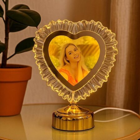 Fotoğraf Çerçevesi - Kristal Kalp Tasarımlı Ledli Dokunmatik Çerçeve