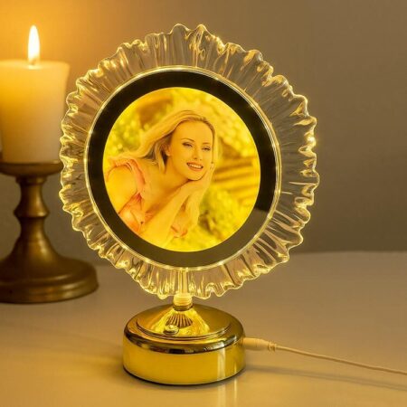 Fotoğraf Çerçevesi - Kristal Yuvarlak Tasarımlı Ledli Fotoğraf Çerçevesi