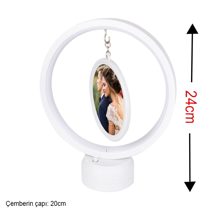 Fotoğraf Çerçevesi - Askılı Çift Fotoğraflı Led Işıklı Yuvarlak Çerçeve - Görsel 6