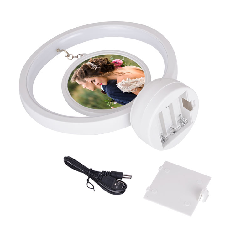 Fotoğraf Çerçevesi - Askılı Çift Fotoğraflı Led Işıklı Yuvarlak Çerçeve - Görsel 5