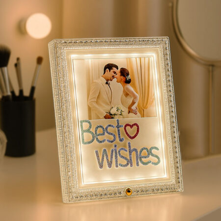 Fotoğraf Çerçevesi - Ledlli Best Wishes Yazılı Kristal Görünümlü Fotoğraf Çerçevesi