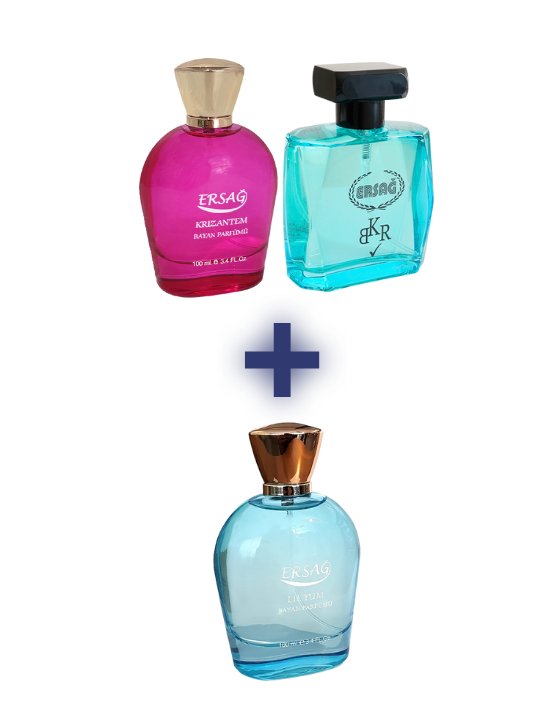 KRİZANTEM BAYAN PARFÜM 100 CC, BKR ERKEK PARFÜMÜ 100 CC ALANA LİLYUM BAYAN PARFÜM 100 CC HEDİYE