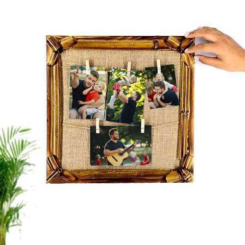 Mandallı Bambu Duvar Askılı Fotoğraf Çerçevesi 30x30cm