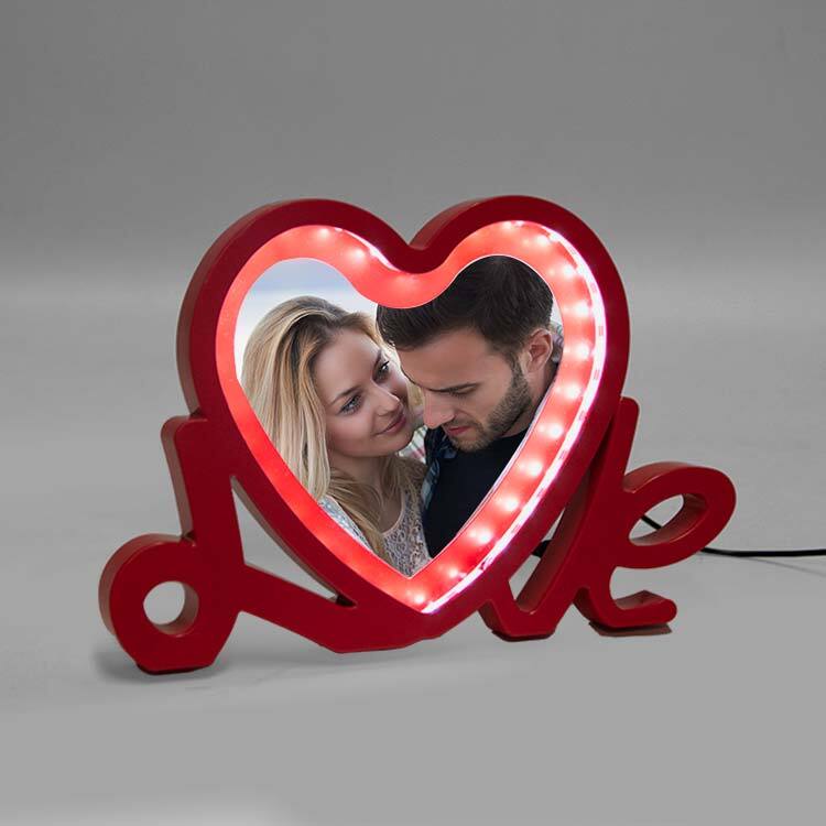 Fotoğraflı Sihirli Ayna - Led Işıklı Kırmızı Renkli Love Temalı