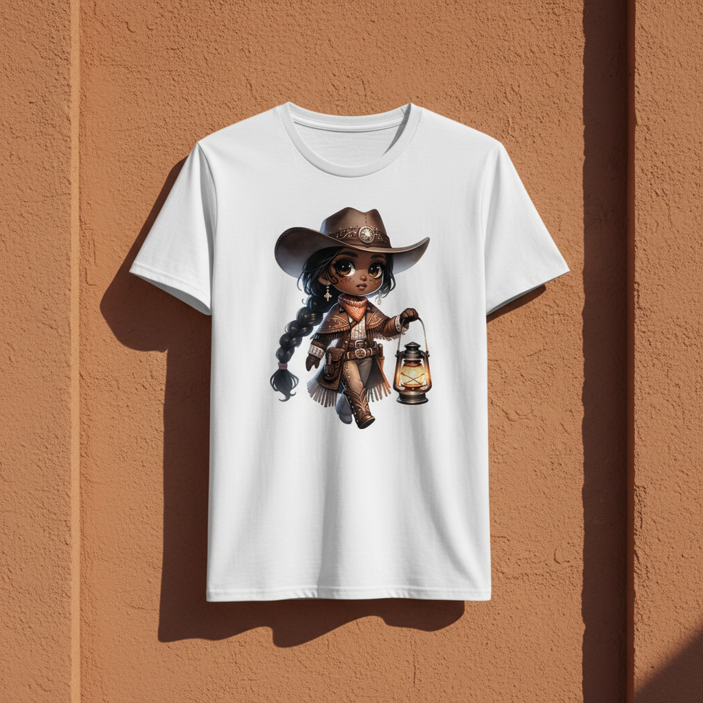 Kişiye Özel Sevimli Kovboy Kız Temalı İsim Eklenebilir Hediye Pamuklu Tişört