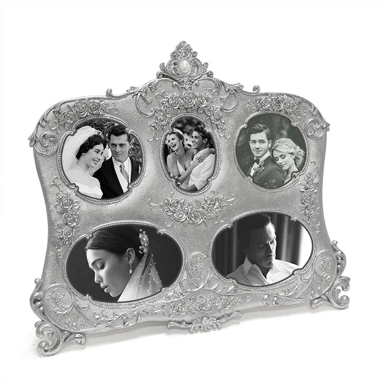 Fotoğraf Çerçevesi 5 Fotoğraflı Kabartmalı Vintage Silver Tasarımlı
