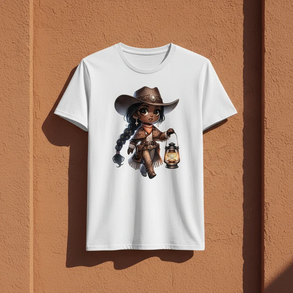 Fenerli Kovboy Kız Baskılı beyaz unisex tişört tasarımı