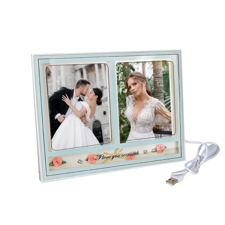 Çift Fotoğraflı Çerçeve - Led Işıklı - I Love You So Much Yazılı