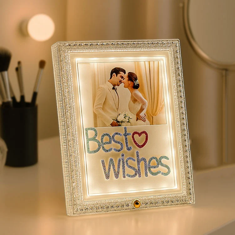 Fotoğraf Çerçevesi - Ledlli Best Wishes Yazılı Kristal Görünümlü Fotoğraf Çerçevesi